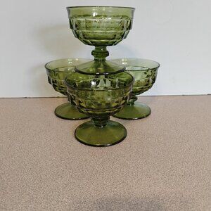 Colony Glass Whitehall Pattern set of 4 Dessert/Sherbet Glasses Green MCM